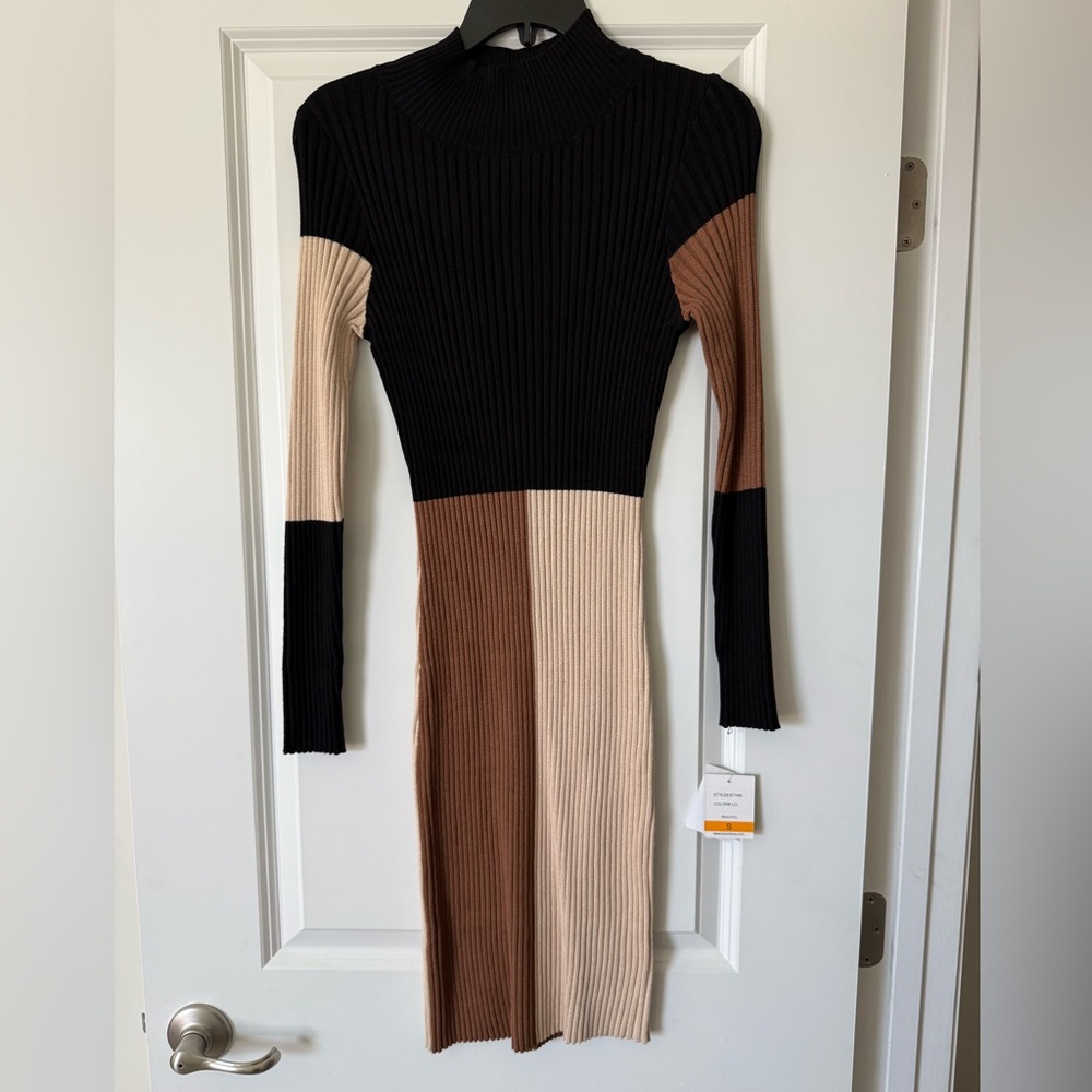NWT Taylor Black and Brown Knee-Length Sweater Dress sz S